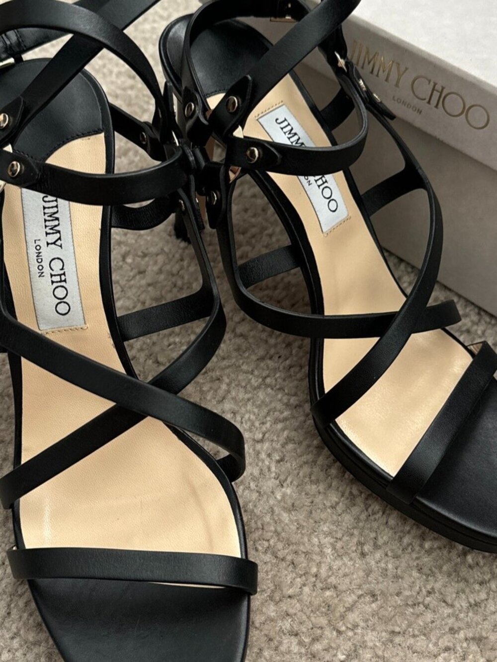 Jimmy Choo MONICA Black Metal Stud Sappy High Heel Shoe Sandal Designer
